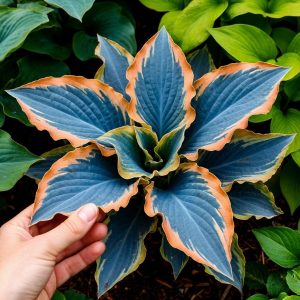 Хоста Океан Вью купить по цене от 960р. в интернет-магазине «Посадика» с доставкой почтой в в Калининске и по всей России – [изображение №1].